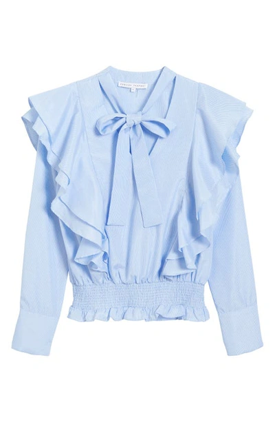 Shop English Factory Ruffle Smocked Top In Blue Stripe