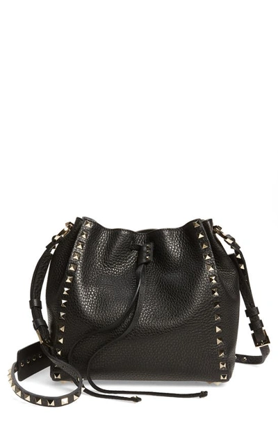 Shop Valentino Small Rockstud Leather Bucket Bag In Nero