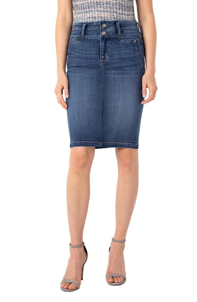 Shop Liverpool Los Angeles Double Waistband Denim Pencil Skirt In Victory