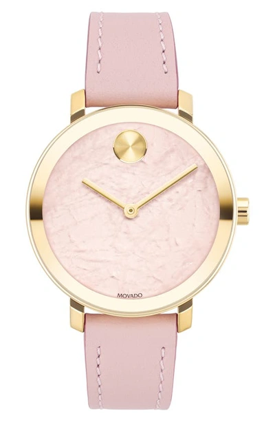 Shop Movado Bold Evolution Leather Strap Watch, 34mm In Pink/ Gold