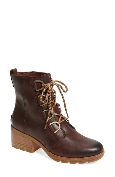 Shop Sorel Cate Waterproof Lace-up Boot In Redwood Leather