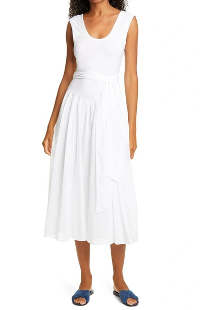 Shop Rebecca Taylor Knit Bodice Cotton Voile Sleeveless Midi Dress In Milk