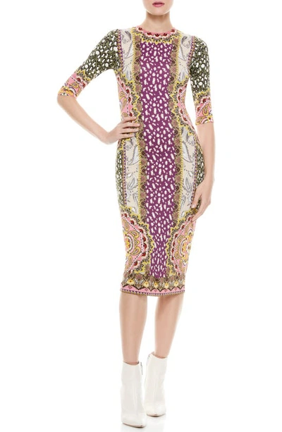 Shop Alice And Olivia Delora Crewneck Dress In Desire Multi