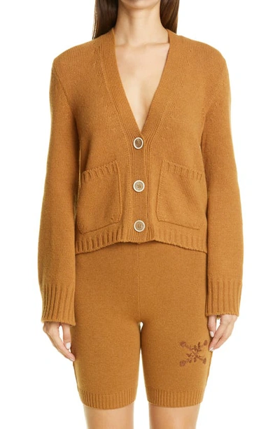 Shop Off-white Floral Arrow Embroidered Wool Cardigan In Camel