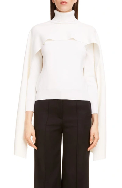 Shop Givenchy Cape Layer Ribbed Turtleneck Sweater In White