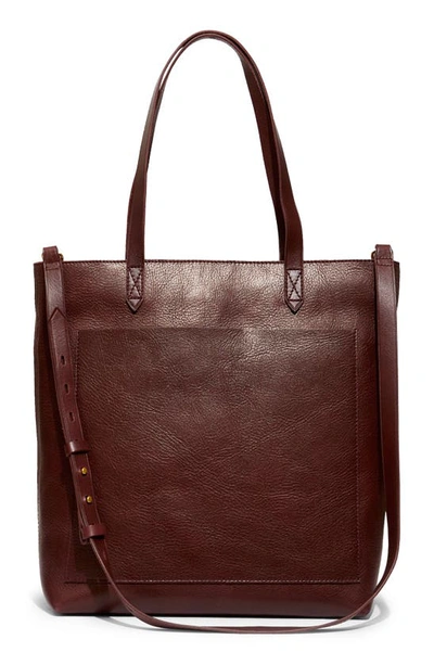 Shop Madewell The Zip-top Medium Transport Leather Tote In Dark Cabernet
