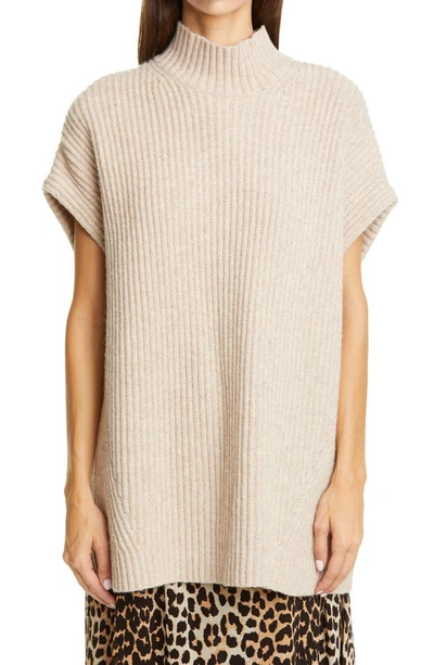 Shop Ganni Ribbed Wool Blend Pullover In Brazilian Sand