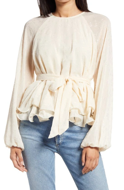 Shop Endless Rose Tiered Hem Belted Blouse In Ivory