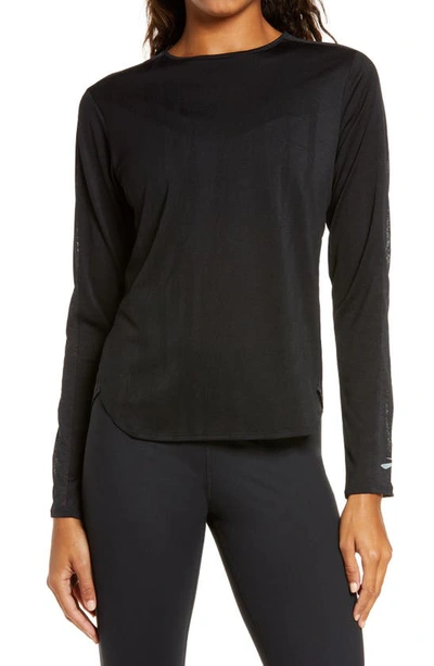 Shop Brooks Spirit Long Sleeve Running Top In Black Jacquard/black