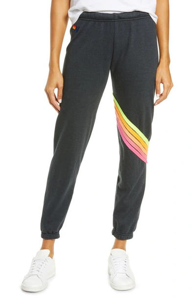 Shop Aviator Nation Chevron Stripe Joggers In Charcoal/neon