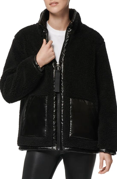 Shop Marc New York Mixed Media Faux Shearling Jacket In Black