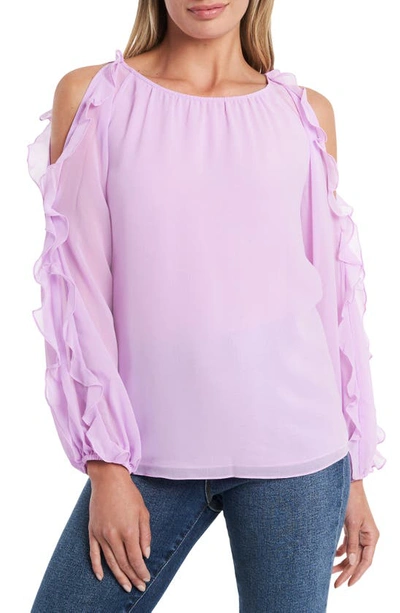 Shop 1.state Cold Shoulder Ruffle Sleeve Blouse In Pink Iris