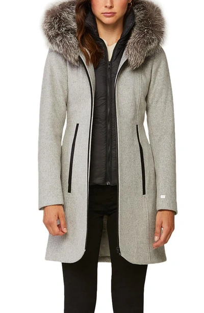 Shop Soia & Kyo Wool Blend Coat With Genuine Silver Fox Fur Trim In Silverash