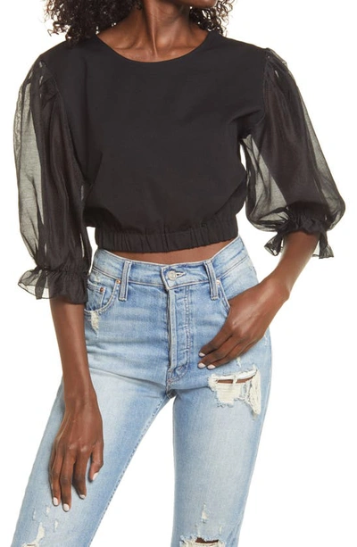 Shop Prima Tulle Sleeve Crop Top In Black