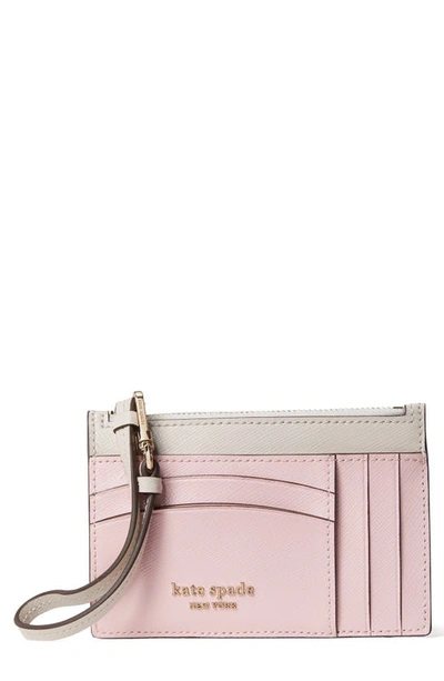 Shop Kate Spade Spencer Leather Wristlet Card Case In Tutu Pink/ Crisp Linen
