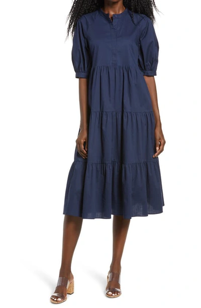 Shop English Factory Puff Sleeve Dress In Navy