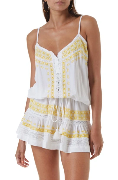 Shop Melissa Odabash Karen Cover-up Minidress In White/yellow