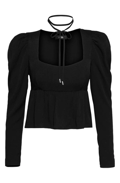 Shop Afrm Hough Tie Neck Peplum Top In Noir