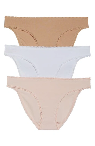 On Gossamer Cabana Cotton Blend Stretch Hip Bikinis, Set Of 3 In Champagne/ Blush/ White