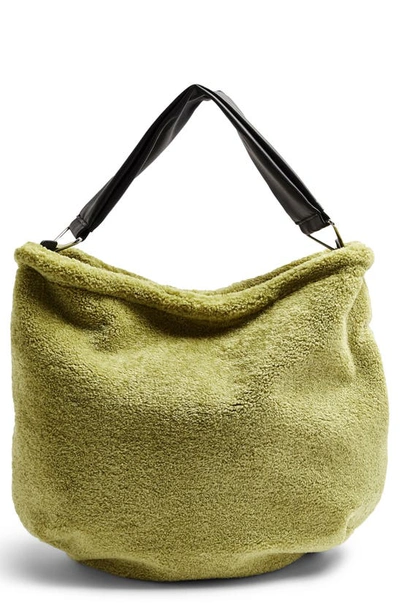 Shop Topshop Faux Fur Hobo Bag In Olive