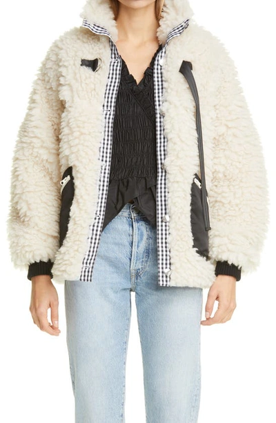 Shop Sandy Liang Seven Faux Shearling Jacket In Cloud