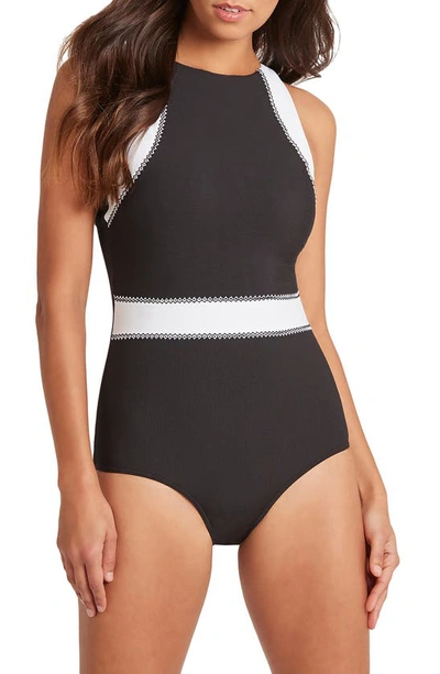 Shop Sea Level Two-tone One-piece Swimsuit In Black