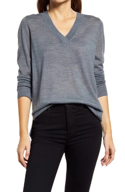 Shop Halogenr Halogen V-neck Merino Wool Blend Sweater In Grey Dark Heather