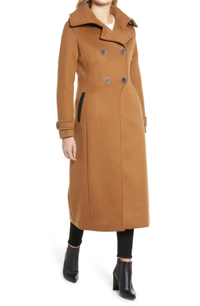 Shop Mackage Elodie Double Breasted Military Maxi Coat In Camel