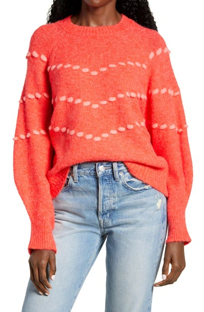 Shop All In Favor Pompom Stripe Sweater In Cherry Red