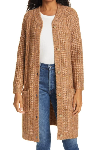 Shop The Great The Long Cable Cardigan In Caramel Marl