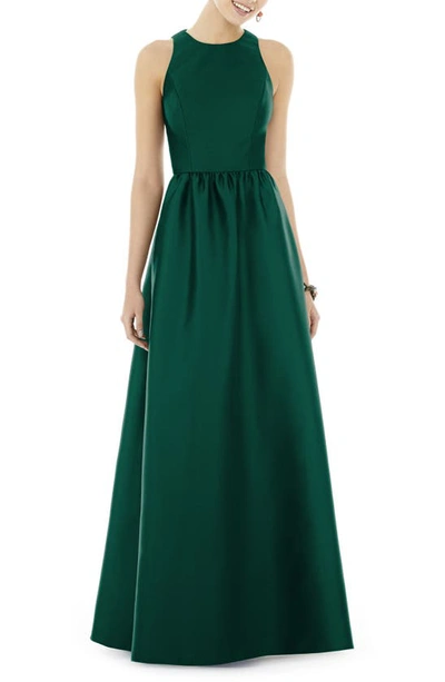 Shop Alfred Sung Satin A-line Gown In Hunter