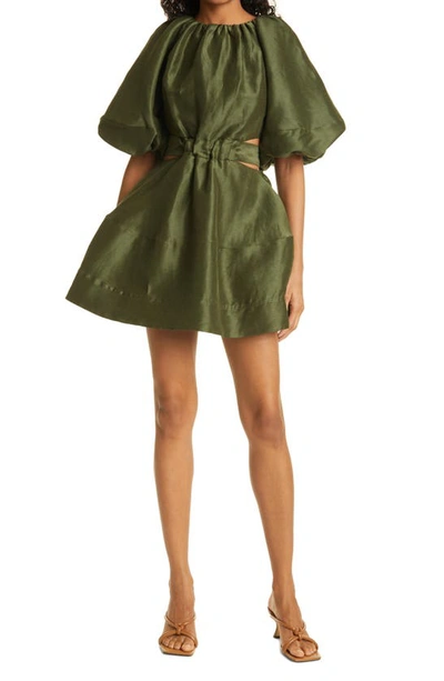 Shop Aje Oxidized Linen & Silk Minidress In Olive