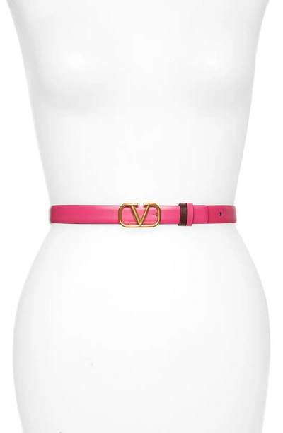 Shop Valentino Vlogo Buckle Reversible Leather Belt In Sheer Fuchsia-rubin