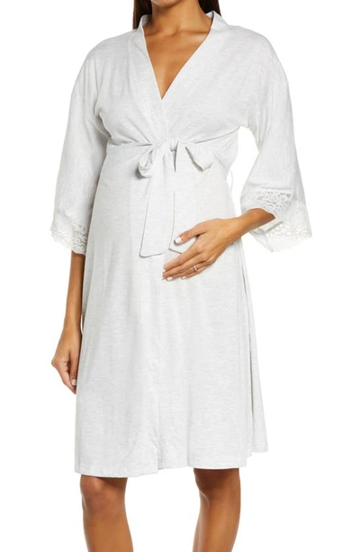 Shop Belabumbum Tallulah Maternity/nursing Robe In Light Grey Marl