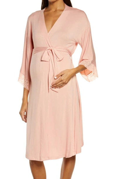 Shop Belabumbum Tallulah Maternity/nursing Robe In Coral Pink