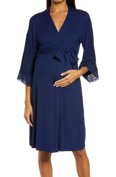 Shop Belabumbum Tallulah Maternity/nursing Robe In Navy