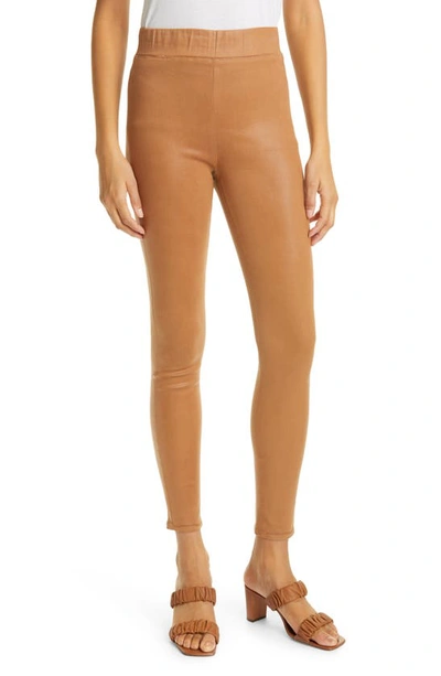 Shop L Agence Rochelle Coated High Waist Pull-on Skinny Jeans In Hazelnut Coated
