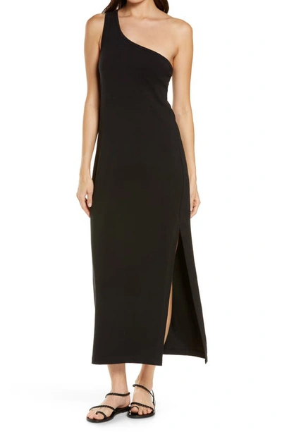 Shop Seafolly One-shoulder Jersey Midi Cover-up Dress In Black