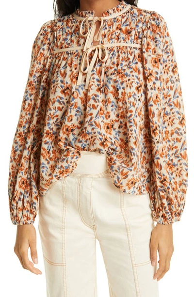 Shop Ulla Johnson Floral Cotton Blouse In Pearl
