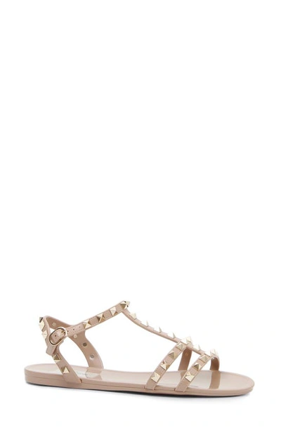 Shop Valentino Rockstud T-strap Sandal In Poudre