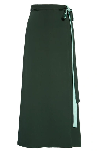 Shop Valentino Contrast Wrap Silk Cady Skirt In Dark Green