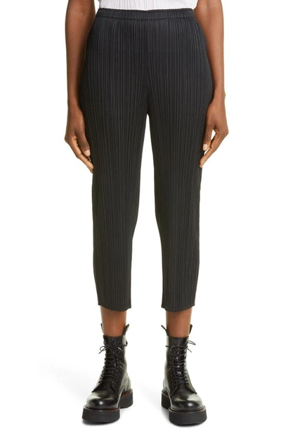 Shop Issey Miyake Pleats Please  Pleated Crop Skinny Pants In Black