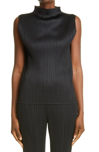 Shop Issey Miyake Pleats Please  Pleated Funnel Neck Top In Black