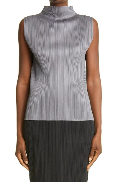 Shop Issey Miyake Pleated Funnel Neck Top In Grey