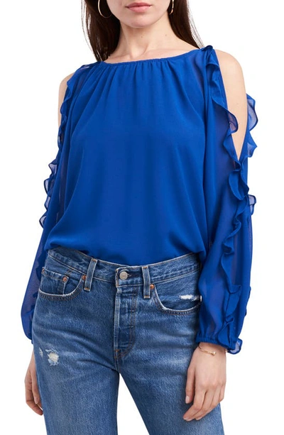 Shop 1.state Cold Shoulder Ruffle Sleeve Blouse In Cobalt Sea