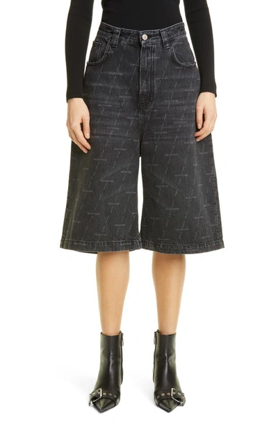 Shop Balenciaga Logo High Waist Bermuda Denim Shorts In Stonewash Black