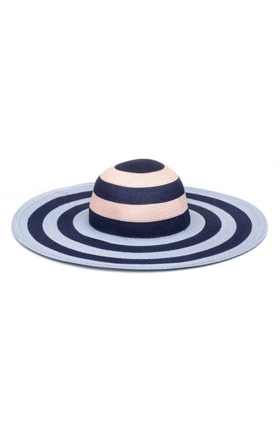 Shop Eugenia Kim Sunny Pink & Blue Packable Sun Hat In Pale Pink/ Light Navy/ Light B