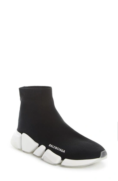 Shop Balenciaga Speed 2.0 Transparent Sole Sock Sneaker In Black/ White