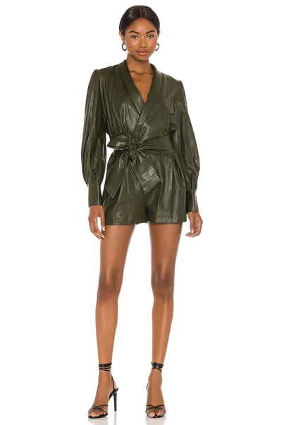 Shop Amanda Uprichard X Revolve Leather Studio Romper In Olive