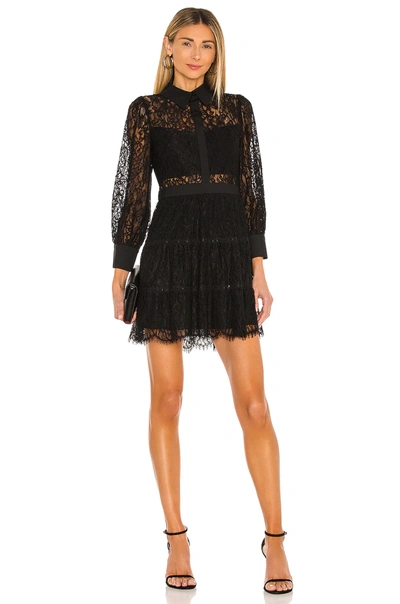 Shop Alice And Olivia Anaya Collared Tiered Short Dress In Black